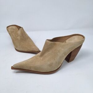 Jeffery Campbell Tan Suede Pointed Toe Block Heel Mule